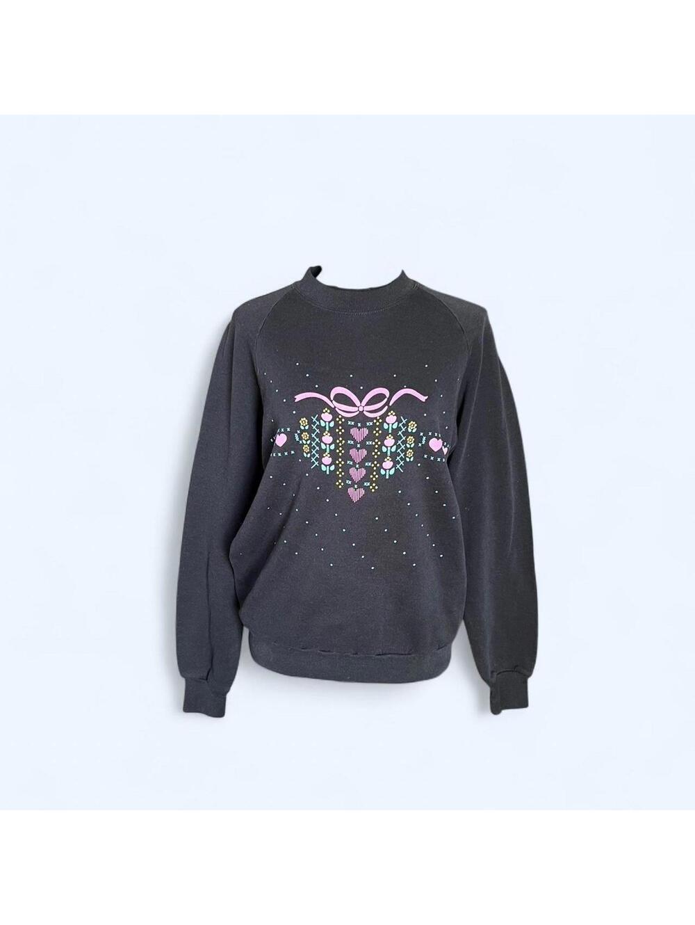 Vintage 90s Jerzees Size Medium Cottagecore Heart Sweatshirt Grandma Core